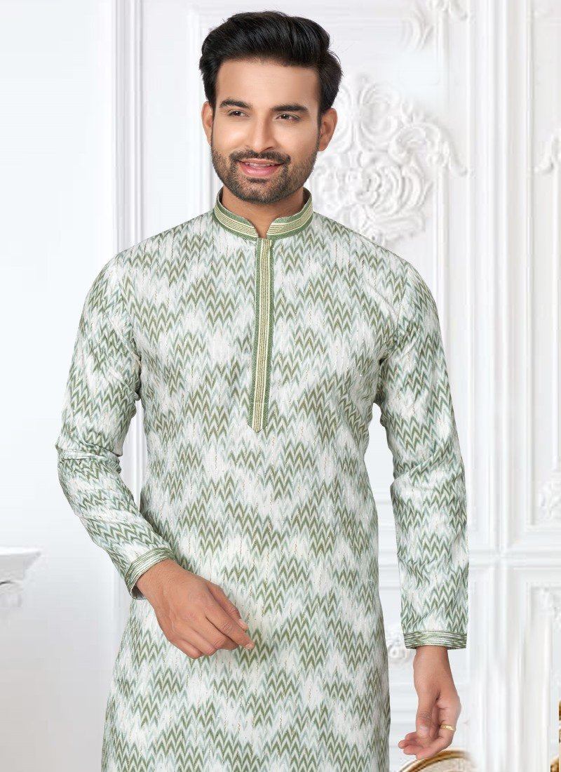 Green Cotton Digital Print Kurta Pajama-2