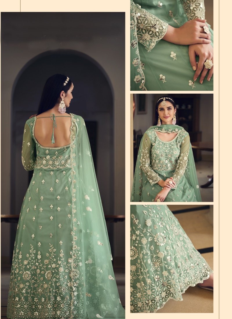 Light Green Net Embroidered Anarkali Suit With Sequins Work-2