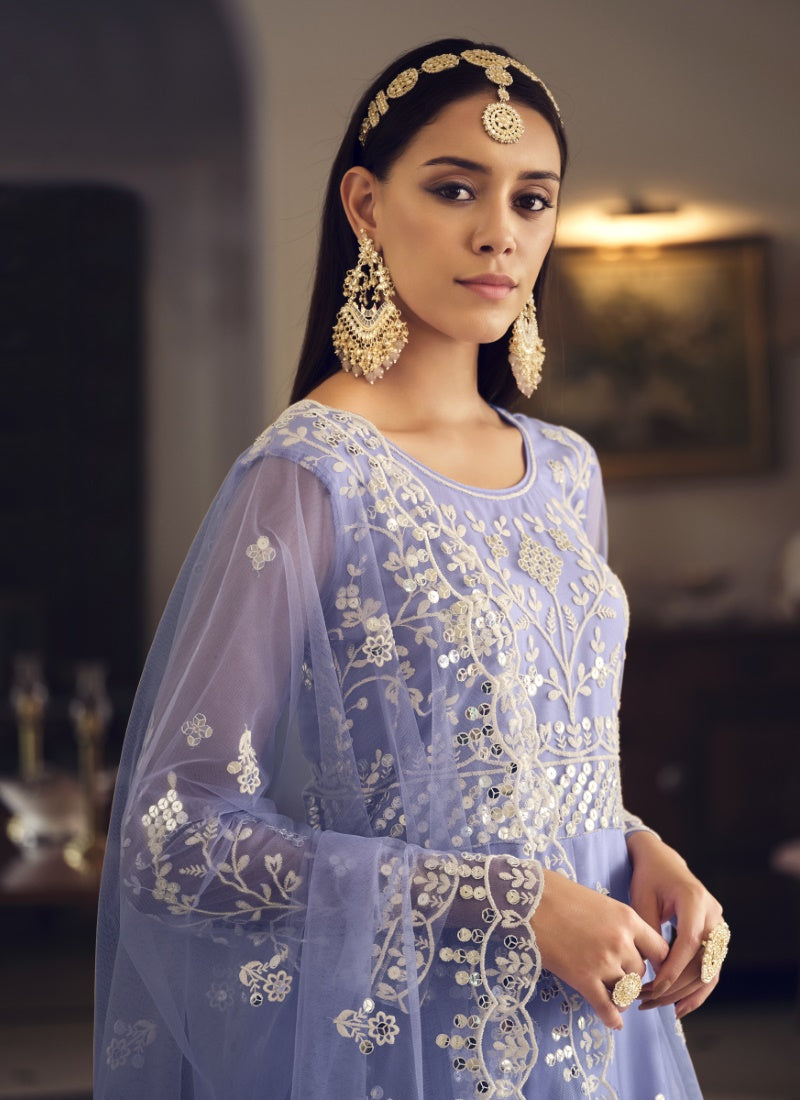 Light Blue Net Embroidered Anarkali Suit With Sequins Work-2