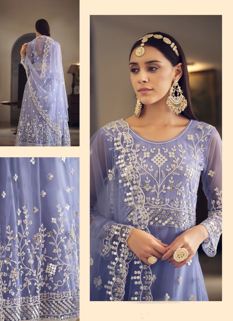 Light Blue Net Embroidered Anarkali Suit With Sequins Work-2