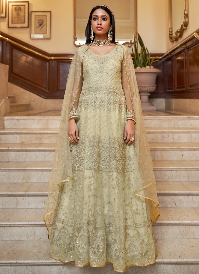 Light Green Long Anarkali Suit With Embroidery Work