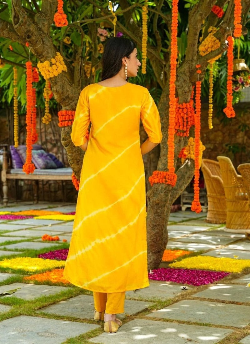 Yellow Muslin Printed Salwar Suit