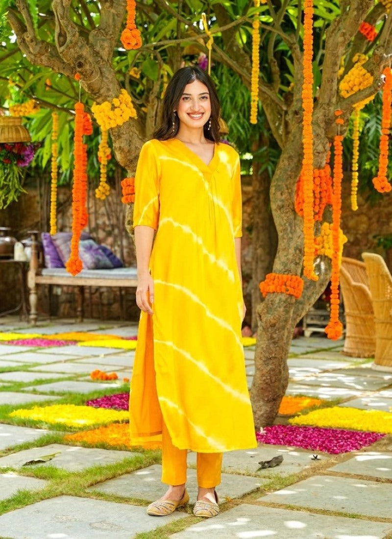 Yellow Muslin Printed Salwar Suit