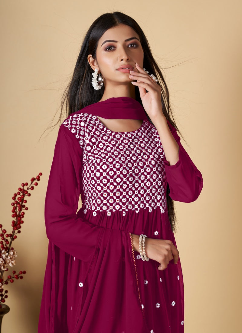 Maroon Georgette Sharara Suit With Embroidered and Mirror Work-2