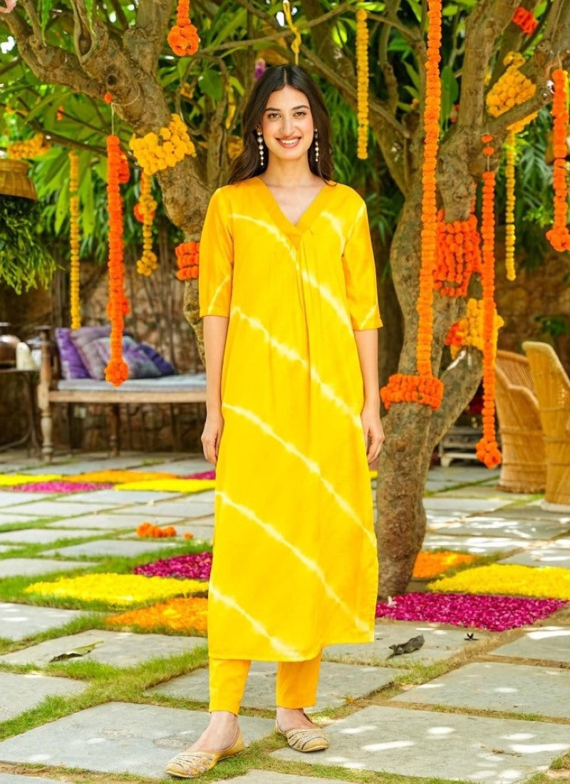 Yellow Muslin Printed Salwar Suit