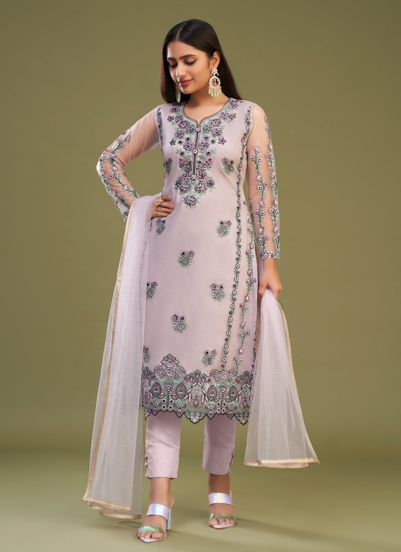 Pink Silk Pant Style Salwar Suit with Thread Work-2