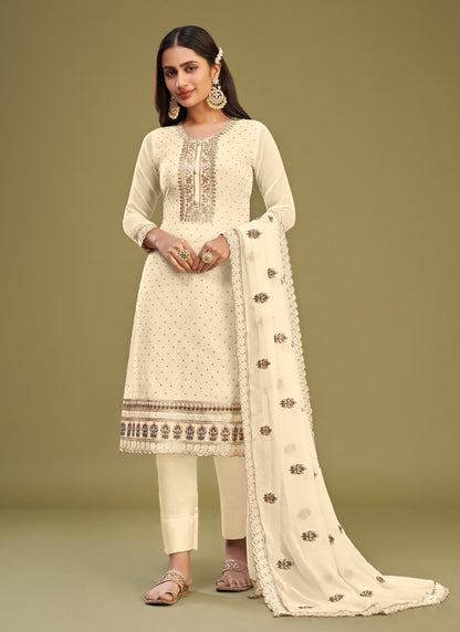 Beige Georgette Salwar Suit With Thread and Embroidery Work-2