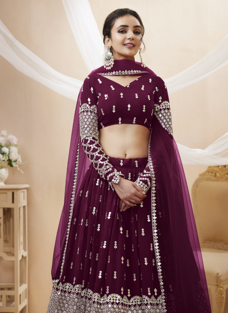 Purple Georgette Lehenga Choli With Sequins and Zari Work-2