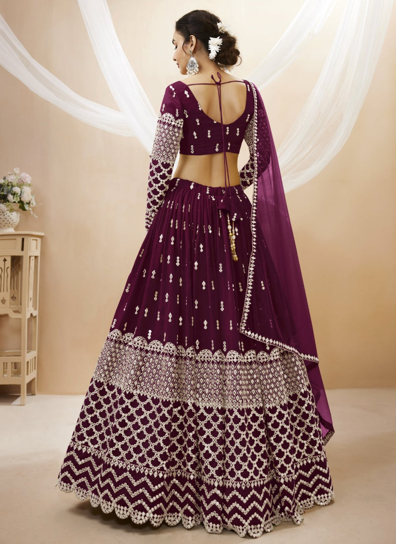 Purple Georgette Lehenga Choli With Sequins and Zari Work-2