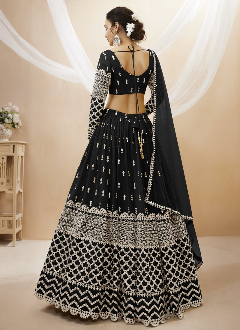 Black Georgette Lehenga Choli With Sequins and Zari Work-2