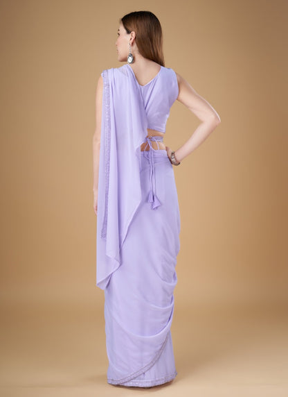 Lavender Georgette Party Wear Saree With Embroidered Border-2