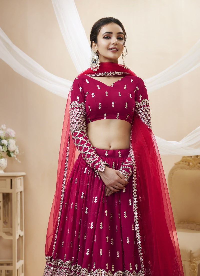 Magenta Georgette Lehenga Choli With Sequins and Zari Work-2