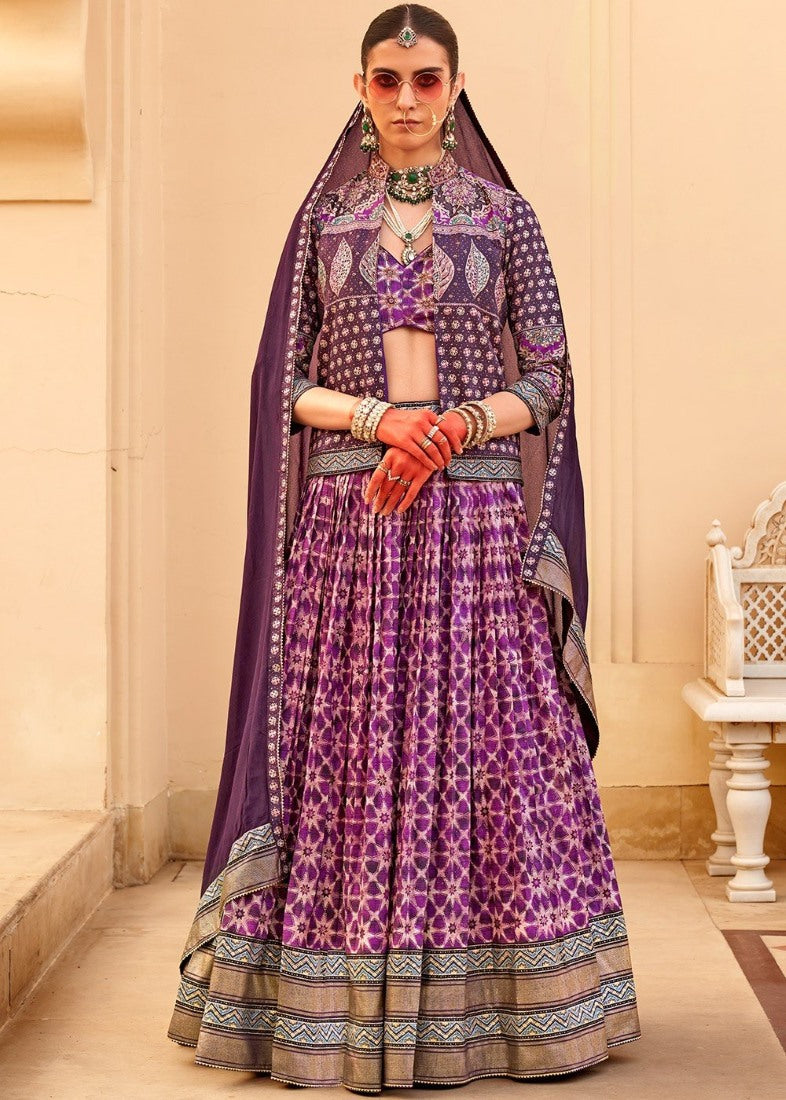 Purple Silk Bridal Lehenga Choli With Heavy Embroidery Work