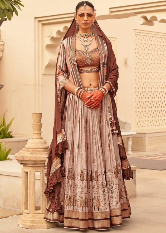 Brown Silk Bridal Lehenga Choli With Heavy Embroidery Work