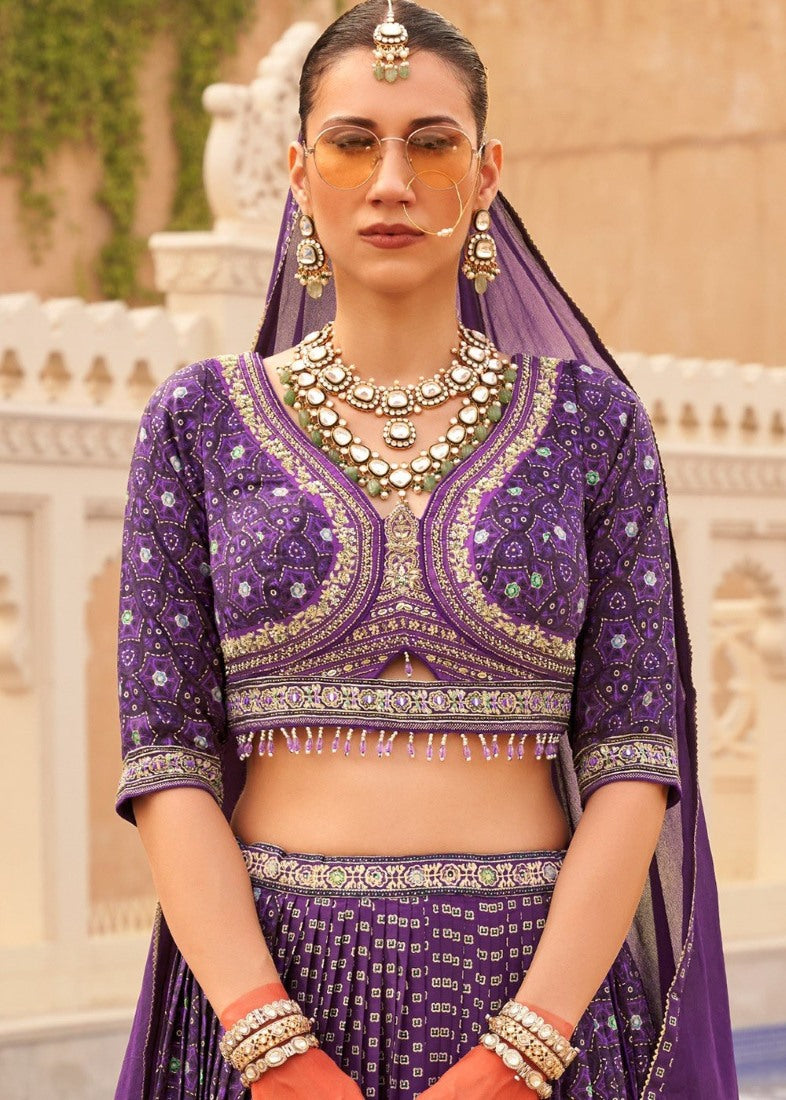 Purple Silk Bridal Lehenga Choli With Heavy Embroidery Work