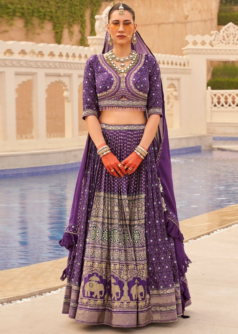 Purple Silk Bridal Lehenga Choli With Heavy Embroidery Work