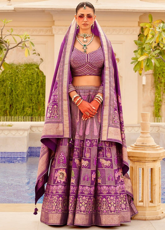 Purple Silk Bridal Lehenga Choli With Heavy Embroidery Work