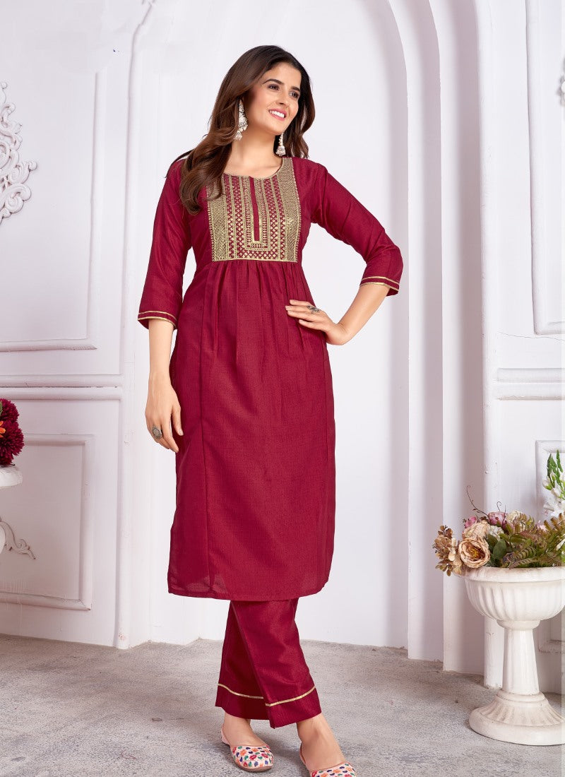 Red Straight Cut Salwar Suit