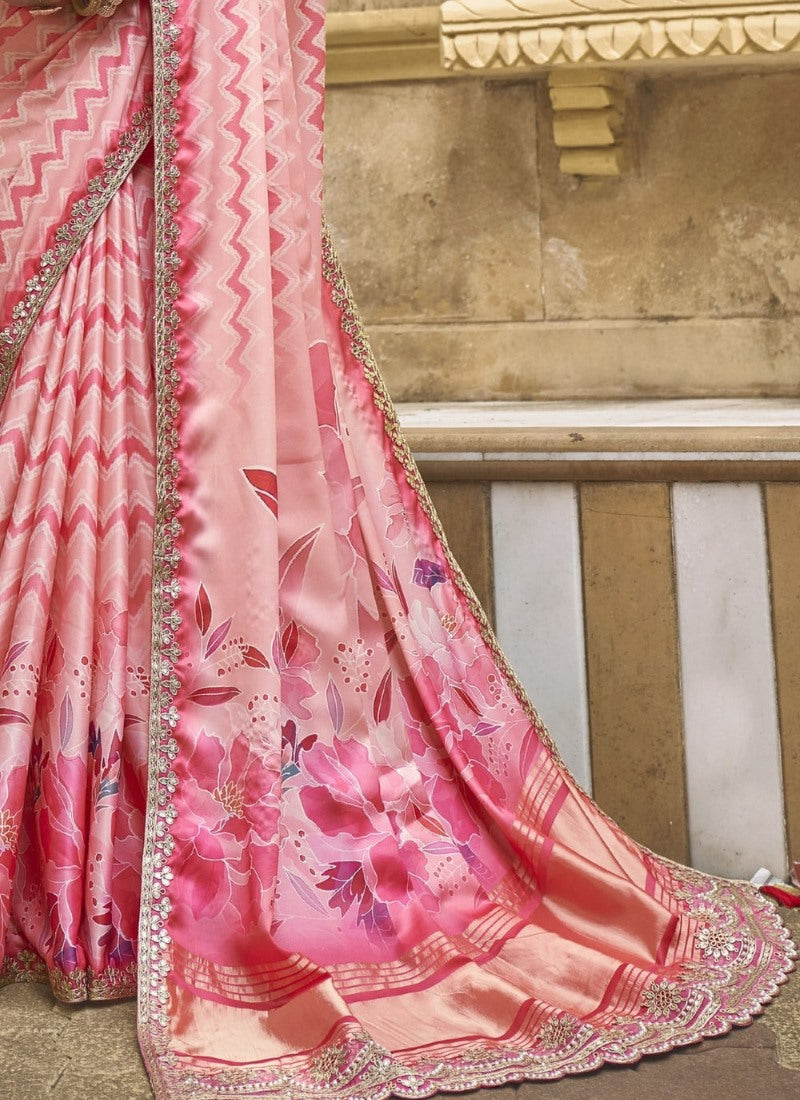 Pink Silk Heavy Work Saree