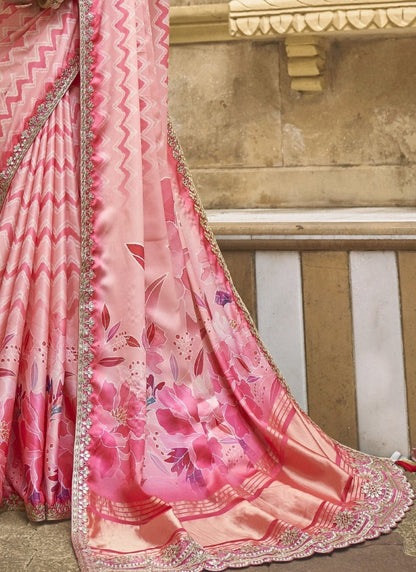 Pink Silk Heavy Work Saree