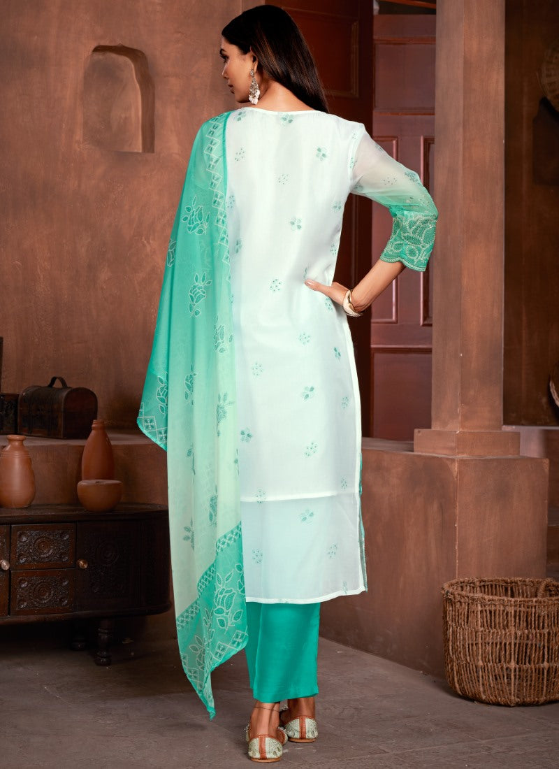 Green Organza Salwar Suit with Embroidery and Sequins Work