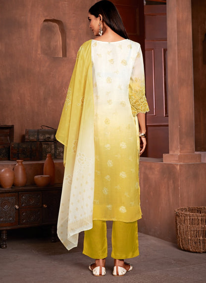 Yellow Organza Salwar Suit with Embroidery and Sequins Work