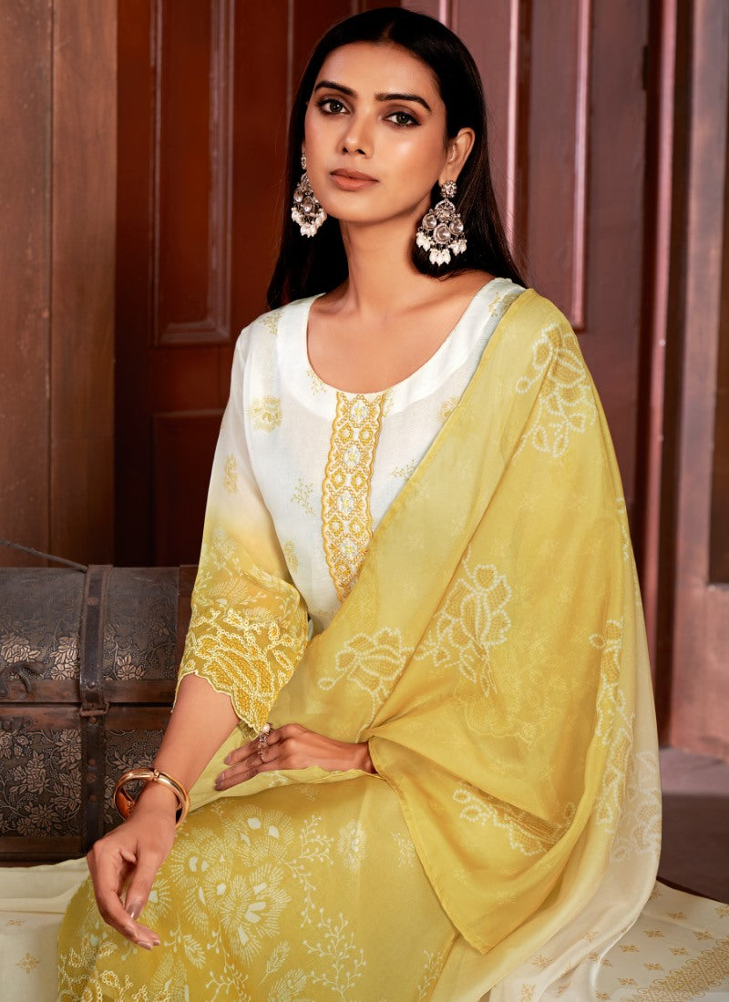 Yellow Organza Salwar Suit with Embroidery and Sequins Work