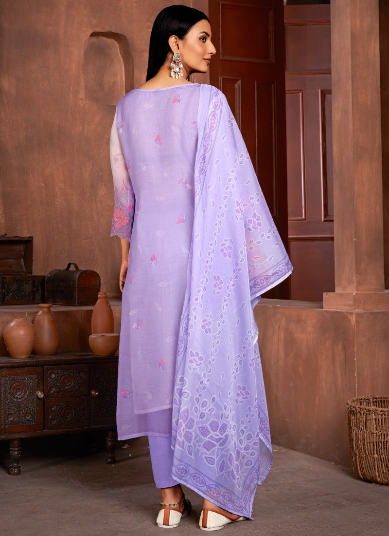 Purple Organza Salwar Suit with Embroidery and Sequins Work