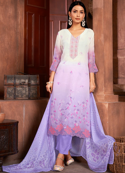 Purple Organza Salwar Suit with Embroidery and Sequins Work