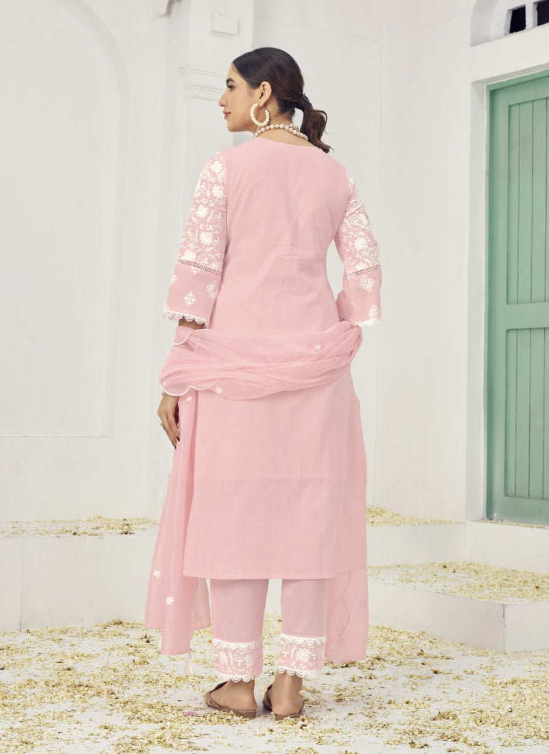 Pink Cotton Salwar Suit With Embroidery Work