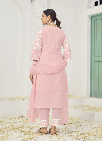 Pink Cotton Salwar Suit With Embroidery Work