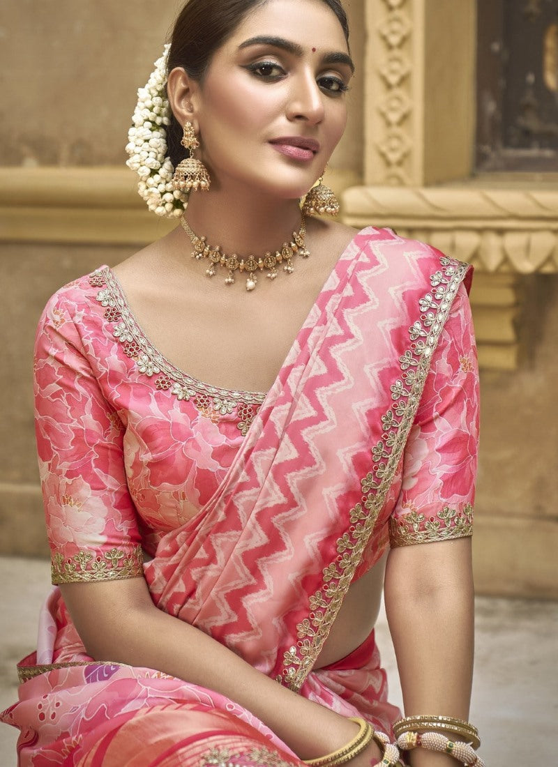 Pink Silk Heavy Work Saree