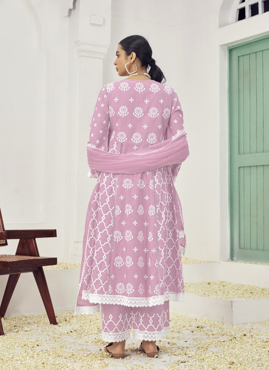 Pink Cotton Palazzo Suit With Embroidery Work