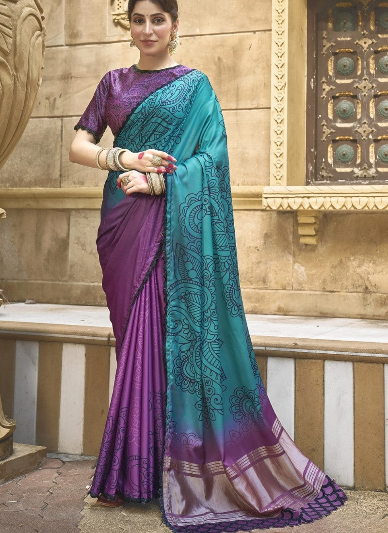 Purple Silk Heavy Work Saree