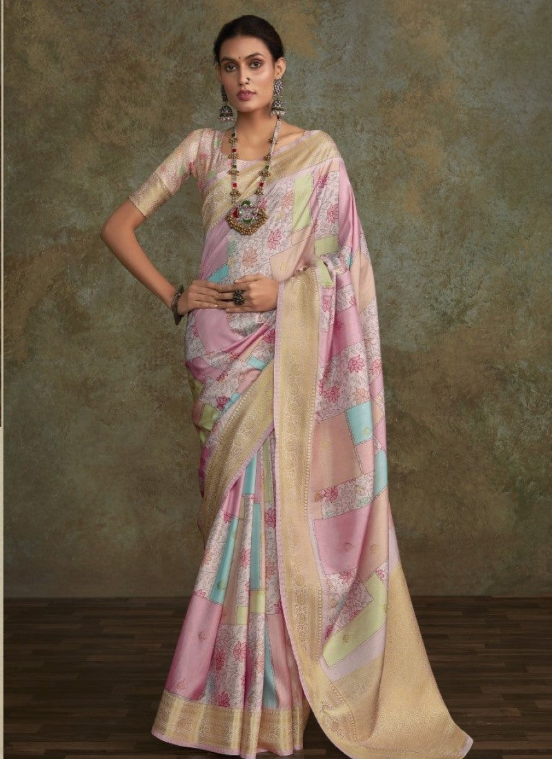 Pink Silk Digital Print Saree