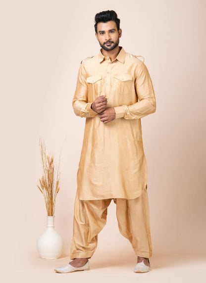 Beige Men's Pathani Kurta