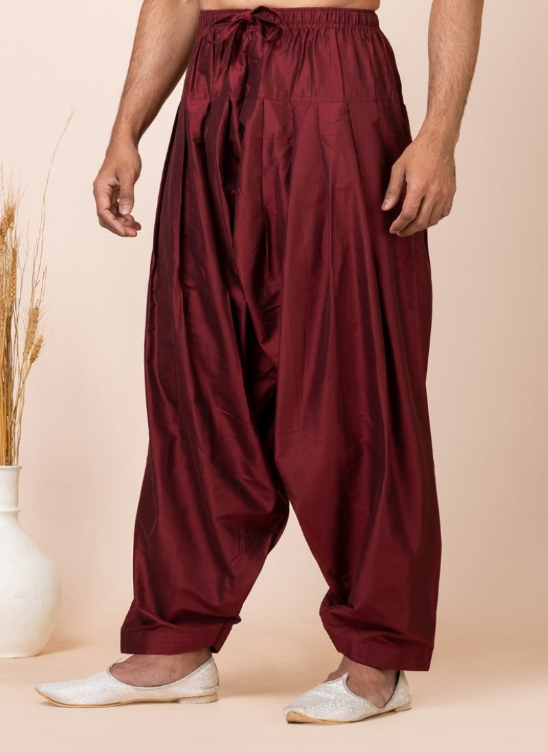 Maroon Men's Pathani Kurta