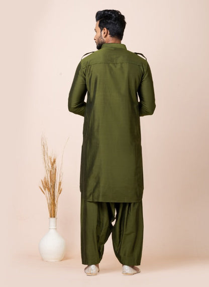 Olive Green Men's Pathani Kurta