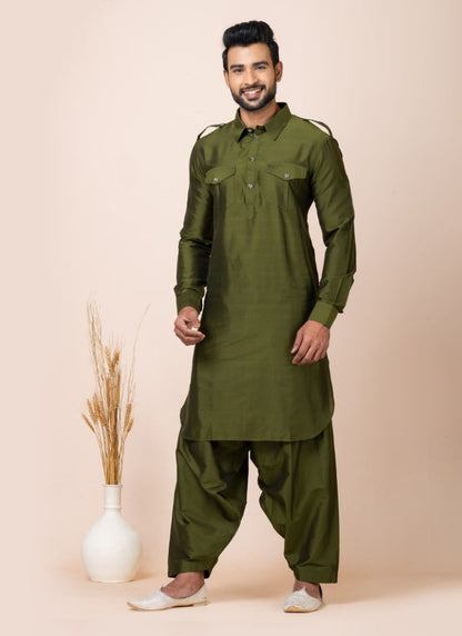 Olive Green Men's Pathani Kurta