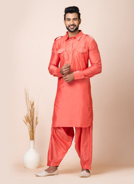 Orange Men's Pathani Kurta