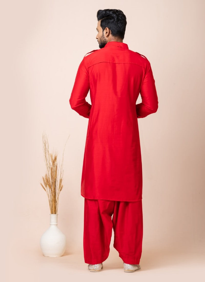 Red Men's Pathani Kurta