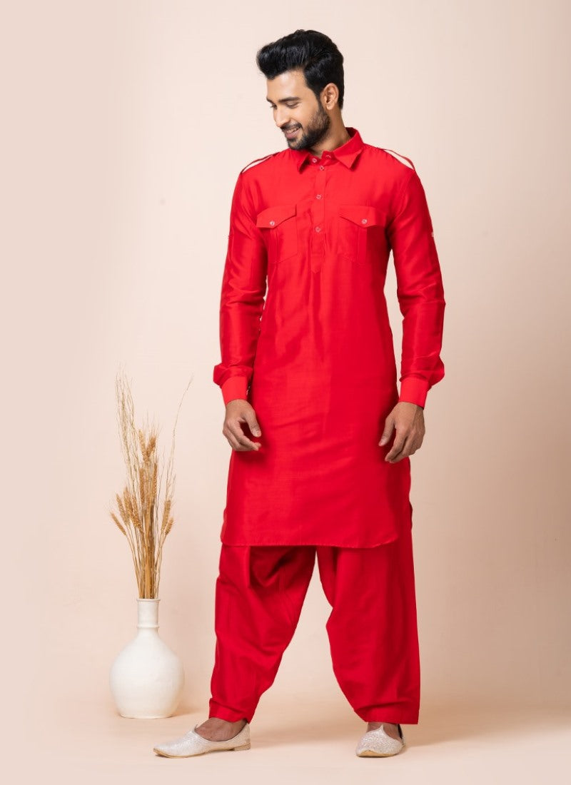 Red Men's Pathani Kurta