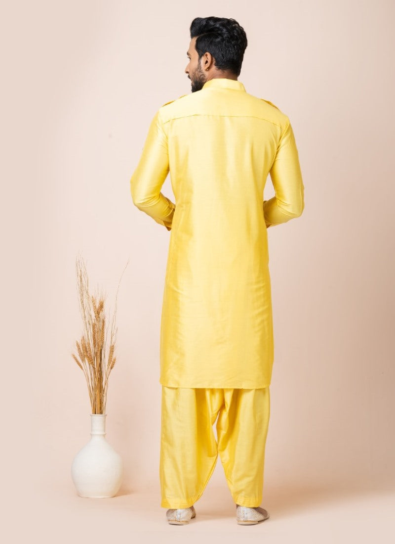 Yellow Men's Pathani Kurta