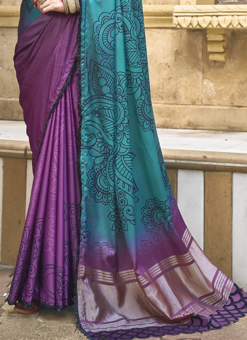 Purple Silk Heavy Work Saree