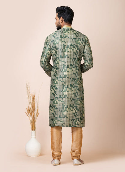 Multi-Color Jacquard Silk Kurta With Churidar