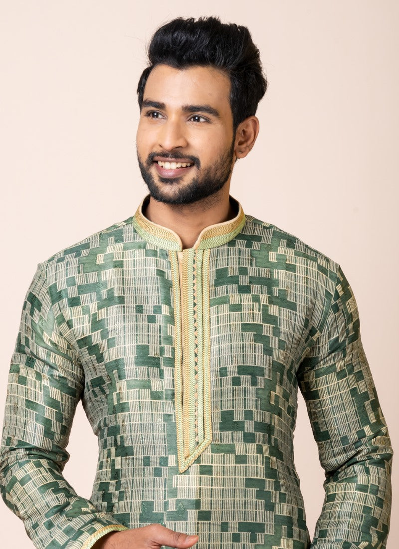 Multi-Color Jacquard Silk Kurta With Churidar