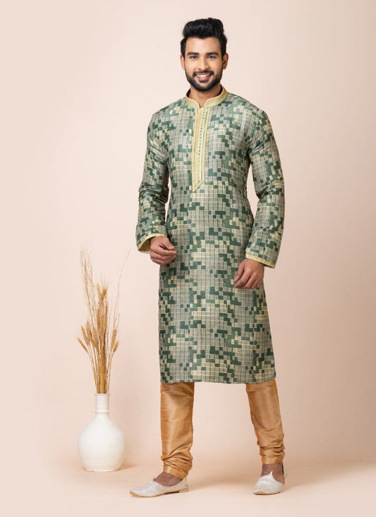 Multi-Color Jacquard Silk Kurta With Churidar