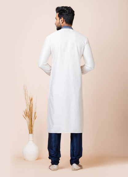 White Jacquard Silk Kurta With Churidar