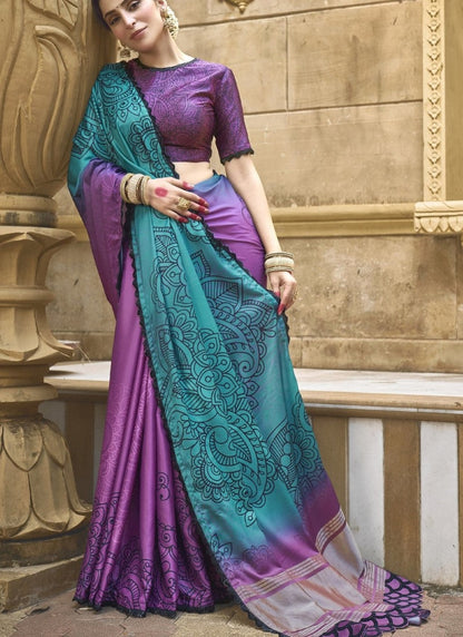 Purple Silk Heavy Work Saree