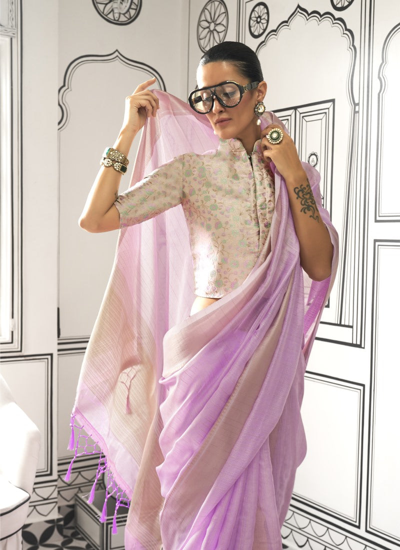 Pink Chiffon Handloom Saree